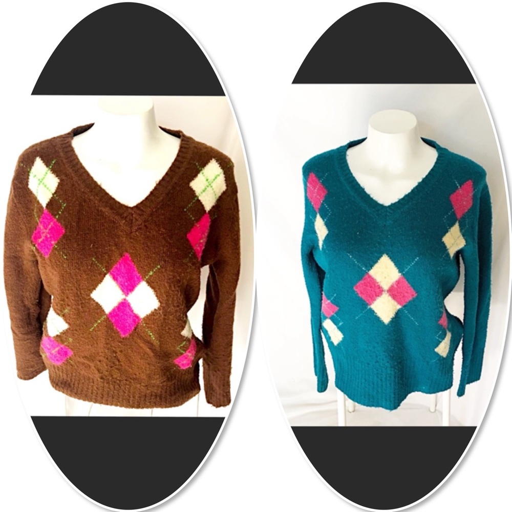 NADO - Brown + Free BLUE Argyle Mohair Sweater